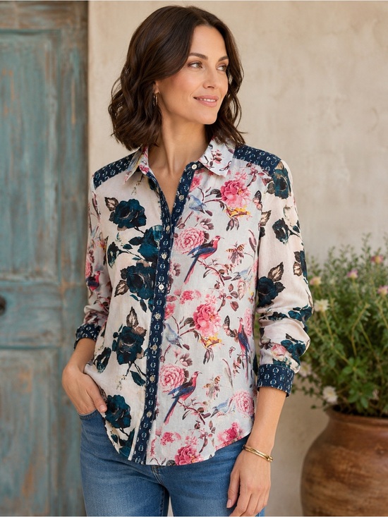 Sundance Tops - Sundance PS Bird Floral Button Front Shirt Cottagecore Boho Chic Botanical Artsy